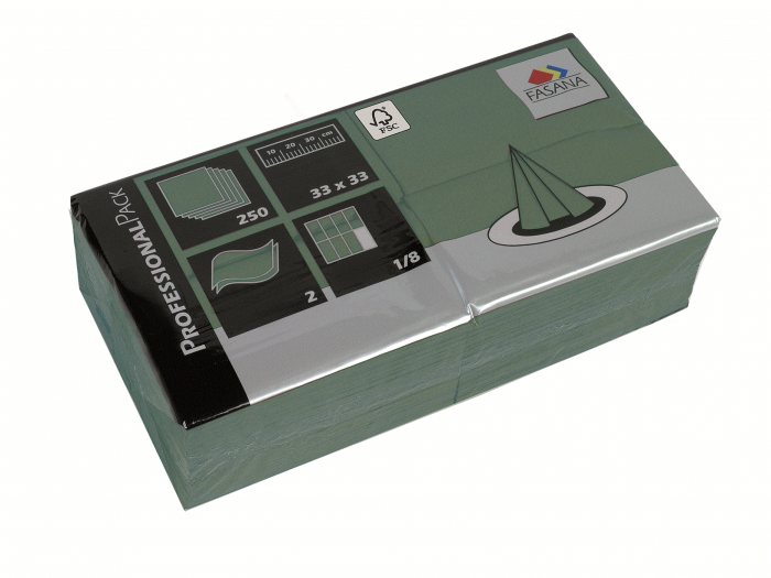 Papírové ubrousky FASANA 2vrstvé 33x33cm sklad 1/8 zelená 6x250ks/karton Papírové ubrousky FASANA 2vrstvé 33x33cm sklad 1/8 zelená 6x250ks/karton