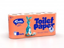Toaletní papír FINITO, 3vrstvý, 100% celulóza, 160 útržků, 8 rolí/balení