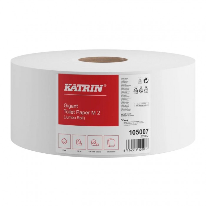 Toaletní papír Katrin Jumbo, Super bílý, 2vrstvý, celulóza, 180m, 6 rolí/balení
