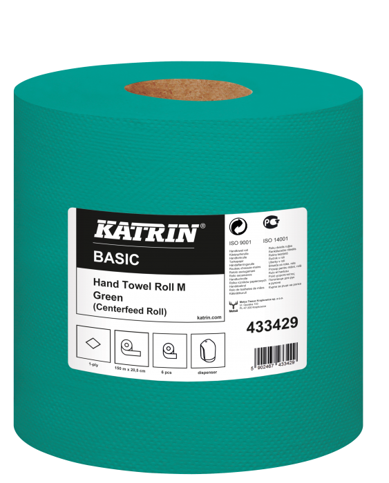 Papírový ručník v roli Katrin Basic M 1vrstvý, zelený recykl, 6ks/bal.